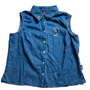 Vintage Mickey Unlimited Jerry Leigh Large Sleeveless‎ Denim Chambray Disney Top